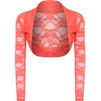 katharine lace long sleeved shrug coral