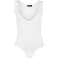 Kat Basic V-Neck Sleeveless Plunge Bodysuit - White