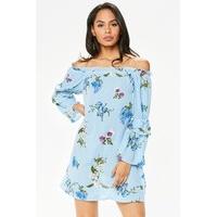 Kady Blue Stripe Floral Bardot Dress