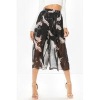 karmen black chiffon bird print trousers