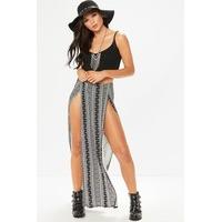 Katy Black Aztec Split Front Maxi Skirt