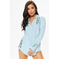 Karmen Blue Floral Embroidered Shirt