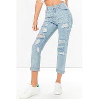 Kaia Pearl Embellished Ripped Light Denim Jeans