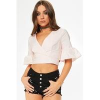 Kasi Pink Bell Sleeved Wrap Crop Top