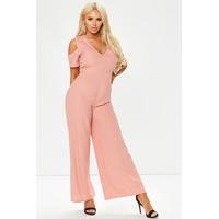 katniss blush cold shoulder jumpsuit