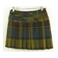 Karen Millen Size 8 Tonal Blues, Brown And Musturd Green Tartan Pleated Skirt
