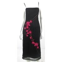 Karen Millen Size 10 Black With Tonal Pinks Floral Embroidered Detail Silk Dress