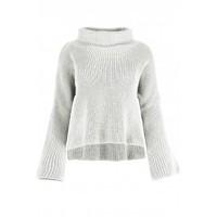 katy bell sleeves polo neck side split jumper top