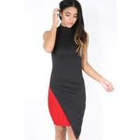 Karen Turtle Neck Contrast Panel Wrap Dress