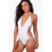 kara side strap cut out swimsuit white