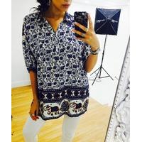 Kallie printed dipped hem blouse