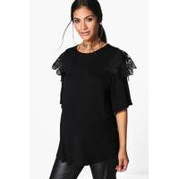 kayla lace shoulder t shirt black