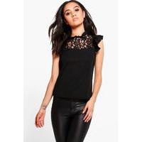 Kayleigh Frill Lace Detail Top - black