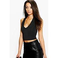 kailee slinky deep plunge crop top black