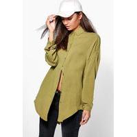 Kayla Linen Look Oversized Shirt - olive