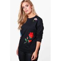 Katy Oversized Badge Applique Sweat Top - black