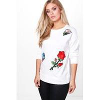 Katy Oversized Badge Applique Sweat Top - cream