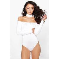 Karina Long Sleeve Choker Neck Bodysuit - ivory