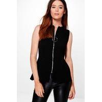 Kayla Ring Detail Zip Through Peplum Top - black