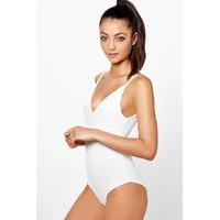 Kacy Rib Basic Triangle Plunge Bodysuit - cream