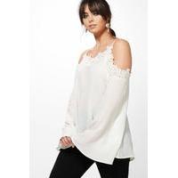 kaitlyn trim detail open shoulder blouse white