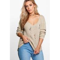 kady distressed v neck jumper stone