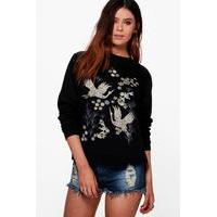 Katya Oriental Front Print Sweatshirt - black