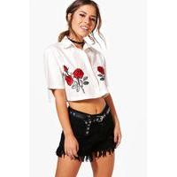 Katie Embroidered Crop Boxy Shirt - white