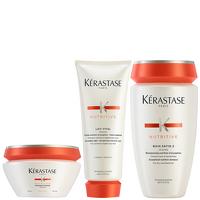 Kerastase Nutritive Trio Set: Lait Vital Conditioner 200ml, Bain Satin 2 Shampoo 250ml and Masquintense for Thick Hair 200ml