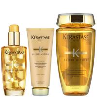 Kerastase Elixir Ultime Trio Set: Versatile Beautifying Oil 100ml, Sublime Cleansing Oil Shampoo 250ml and Beautifying Oil Conditioner 200ml