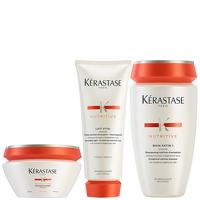 Kerastase Nutritive Trio Set: Lait Vital Conditioner 200ml, Bain Satin 1 Shampoo 250ml and Masquintense for Fine Hair 200ml
