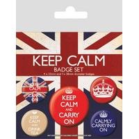 Keep Calm And Carry On Badge Pack, x Cm, 1 x 38mm + 4 x 25mmcm