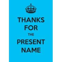 keep calm present personalised thank you card