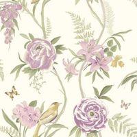 Kew Cream & Pink Floral Flat Wallpaper