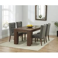 Kentucky 150cm Dark Solid Oak Dining Table with Safia Fabric Dark Oak Leg Chairs