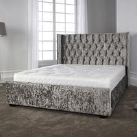 keira contemporary bed in glitz silver with wooden feet