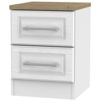 Kent White Ash and Oak Bedside Cabinet - 2 Drawer Locker