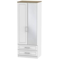 Kent White Ash and Oak Wardrobe - Tall 2ft 6in with 2 Drawer and Mirror