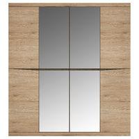 Kensington 4 Door Wardrobe with 2 Mirror Doors Oak with Dark Trim