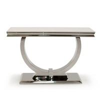 Kesley Marble Console Table In White With Stainless Steel Base