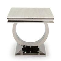 Kesley Marble End Table In White With Stainless Steel Base