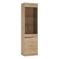 kensington tall narrow 2 door glazed display cabinet oak with dark tri ...