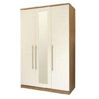 Kevin Wooden Wardrobe In Cream Gloss Fronts With 3 Doors