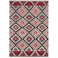 Kelim Red & Black Geometric Modern Tribal Wool Rug 160x230