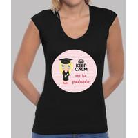 keep calm-woman graduation, manga cut v-neck, black