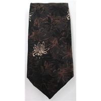 kenzo homme black brown floral embroidered silk tie