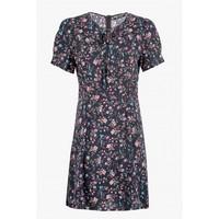 KEYHOLE FRONT WOVEN TEA DRESS