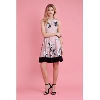 KEYHOLE PANEL FLORAL SKATER DRESS