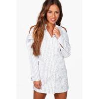 kelis stripe open shoulder shirt dress white