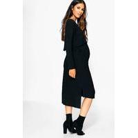 Kerry Long Sleeve Double Layer Midi Dress - black